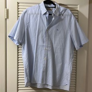 Mens Burberry short sleeve button down shirt with stripes